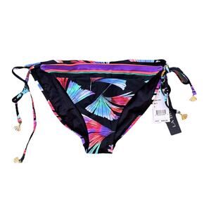 La Blanca NWT Size 8 Black Floral Bikini Bottoms Gold Hardware